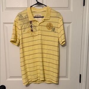 Aeropostale Yellow Polo with Thin Brown Stripes and Embroidered Accents